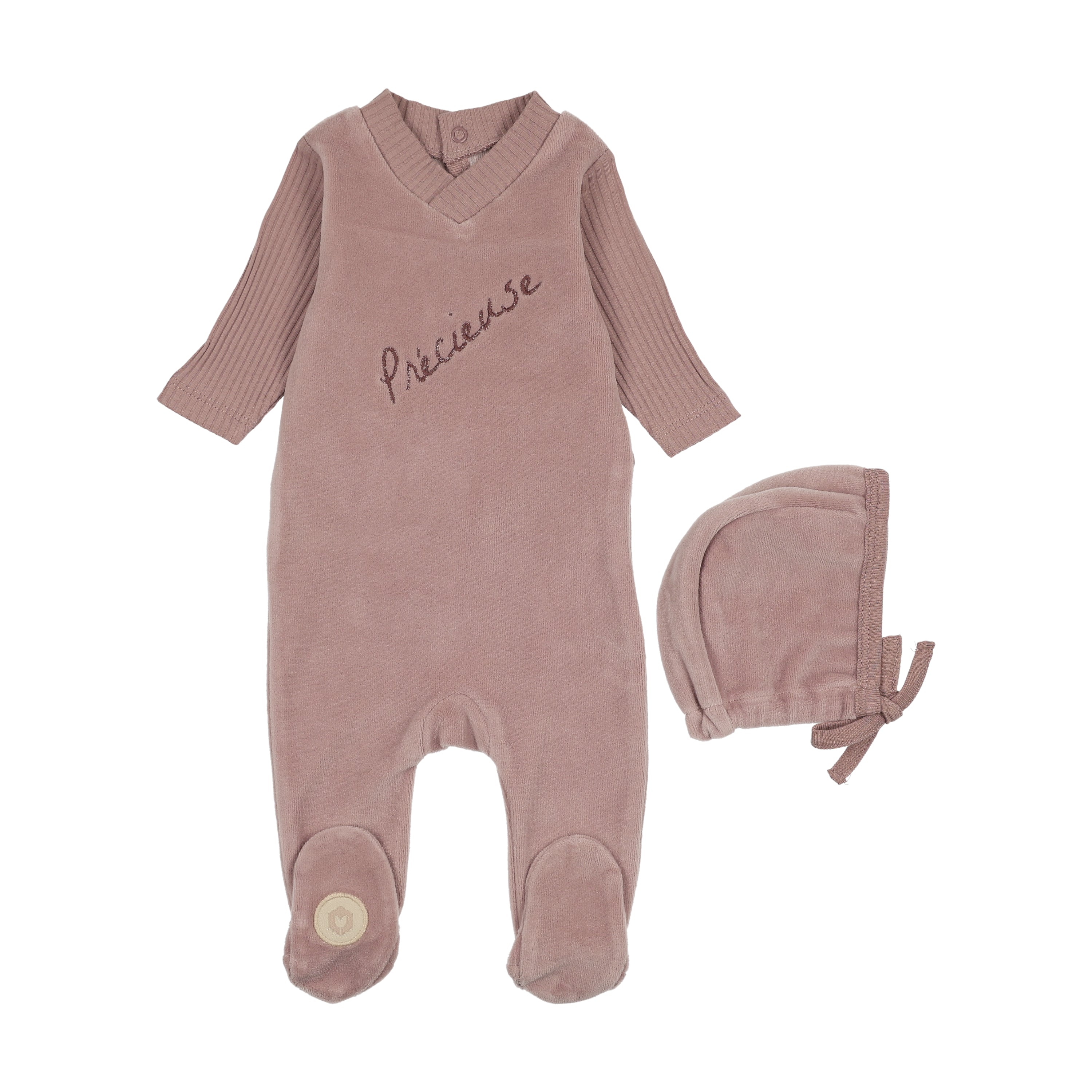 Mon Tresor Bebe Footie & Hat Mauve Set 3m