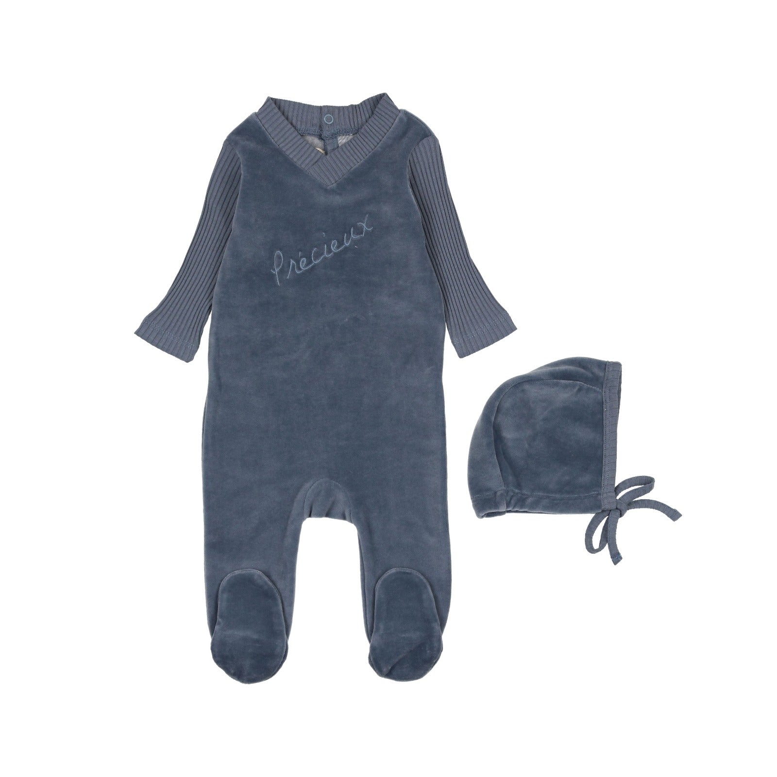 Mon Tresor Bebe Footie & Hat - Midnight Blue Set 3m
